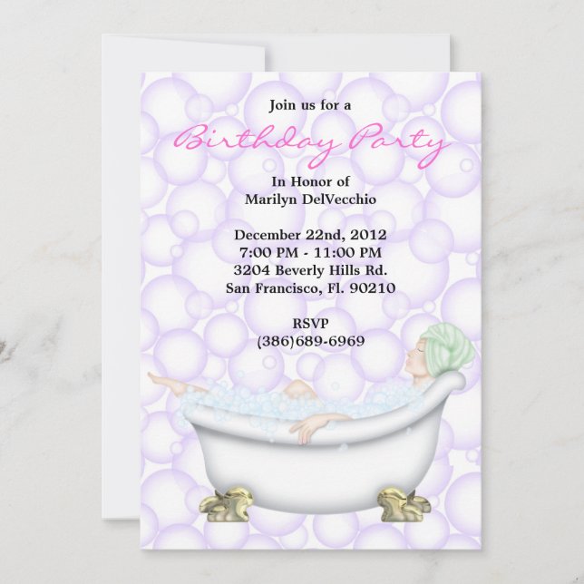 CUTE Sweet Spa Bath Massage & Beauty Party Invite (Front)