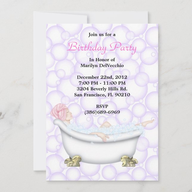 CUTE Sweet Spa Bath Massage & Beauty Party Invite (Front)
