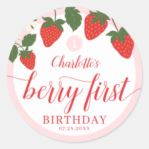 Cute Sweet Strawberry 1st Birthday Classic Round Sticker