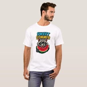 Cute Sweet Summer Racoon Holding Watermelon T-Shirt