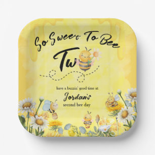 Cute Sweet To Bee Two Wildflower 1st birthday Paper Plate
