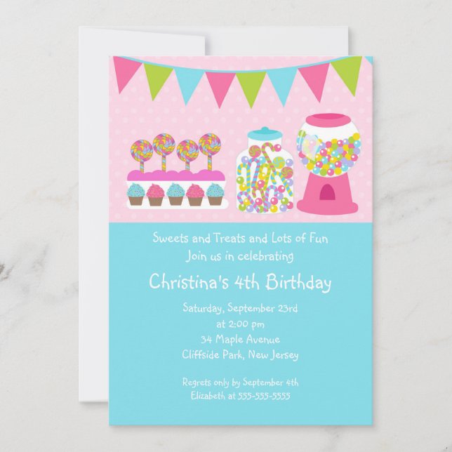 Cute Sweet Treats Birthday Party Invitation (Front)