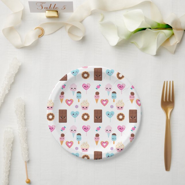 Cute Sweet & Treats Celebration Birthday Party Paper Plate (Wedding)