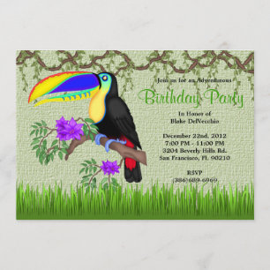 CUTE Sweet Tucan Bird Vines Jungle Birthday Invitation