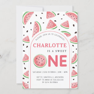 Cute Sweet Watermelon 1st Birthday Party Invitation