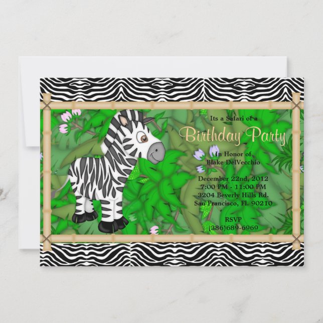 CUTE Sweet Wild Zebra Birthday Invitation (Front)