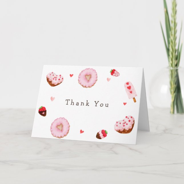 Cute Sweetheart Doughnuts Valentines Baby Shower Thank You Card (Front)