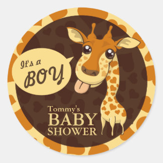 Cute Sweetheart Giraffe Baby Shower Round Sticker