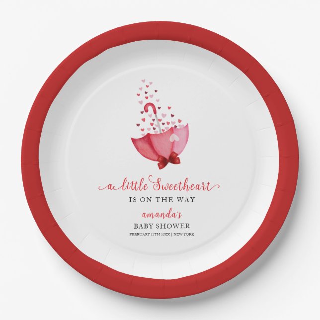 Cute Sweetheart Umbrella Bow Baby Shower Paper Plate (Front)