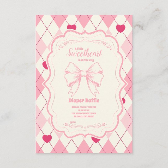 Cute Sweetheart Valentine's Day  Diapper Raffle  Enclosure Card (Front)