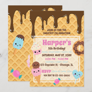 Cute Sweets Kawaii Birthday Party Invitation