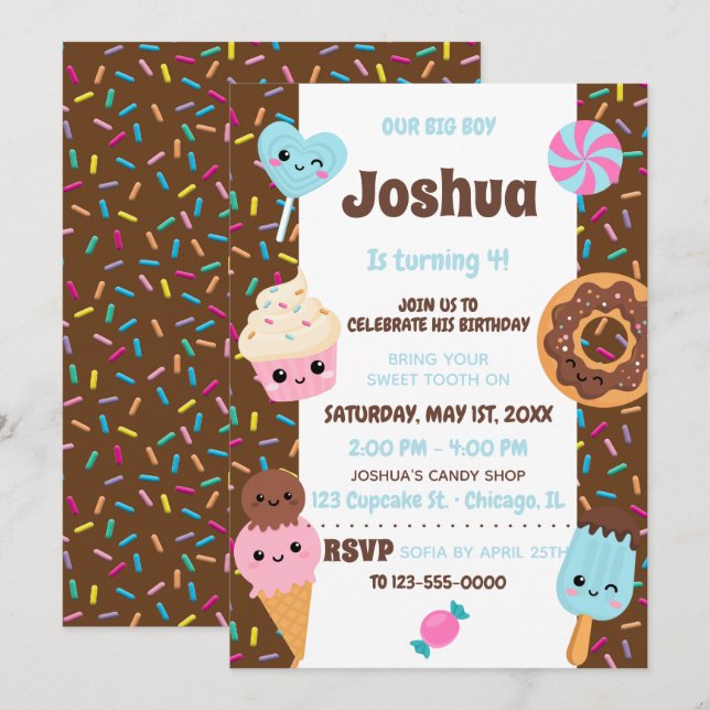 Cute Sweets Kawaii Boy Birthday Party Invitation (Front/Back)