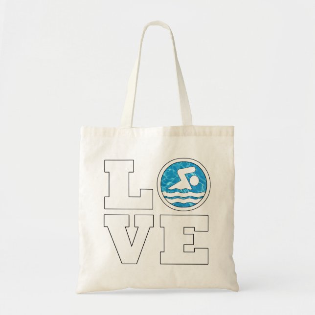 Cute Swim LOVE Swimming and Diving Swimmers Budget Tote Bag (Front)
