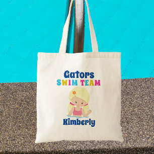 Cute Swim Team Girl Personalised Blonde Swimmer Tote Bag