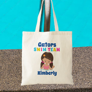 Cute Swim Team Girl Personalised Brunette Swimmer Tote Bag