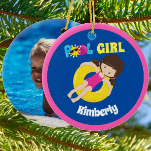Cute Swim Team Pool Girl Custom Double Sided Photo Ceramic Tree Decoration