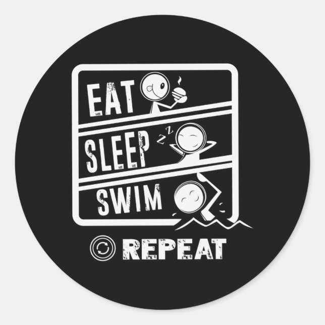 Cute Swimmer Design - Eat Sleep Swim Repeat Classic Round Sticker (Front)