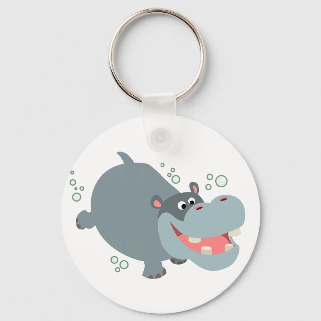Cute Swimming Cartoon Hippo Keychain (Front)