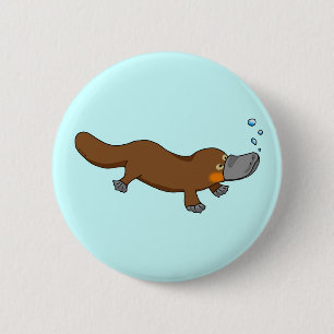 Cute swimming duck-billed platypus 6 cm round badge