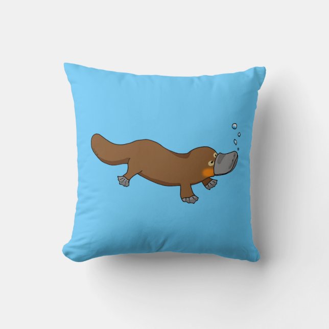 Cute swimming duck-billed platypus cushion (Front)