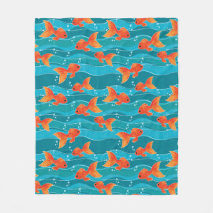 Cute Swimming Goldfish & Water Pattern Fleece Blanket