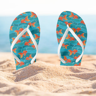 Cute Swimming Goldfish & Water Pattern Flip Flops