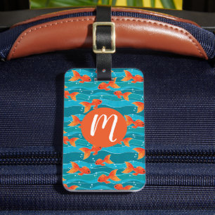 Cute Swimming Goldfish & Water Pattern Luggage Tag