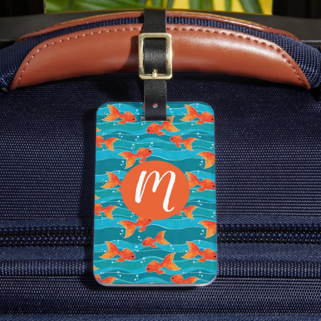 Cute Swimming Goldfish & Water Pattern Luggage Tag (Front Insitu 2)