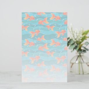 Cute Swimming Goldfish & Water Pattern Stationery