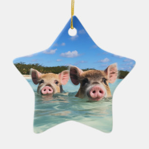 Cute Swimming Pig Exuma Bahamas Ceramic Tree Decoration