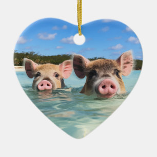 Cute Swimming Pig Exuma Bahamas Ceramic Tree Decoration