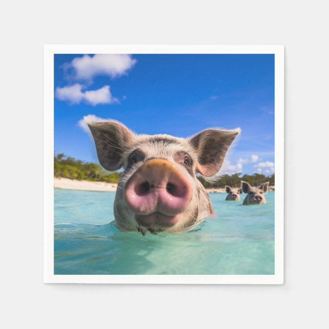 Cute Swimming Pig Exuma Bahamas Napkin (Front)