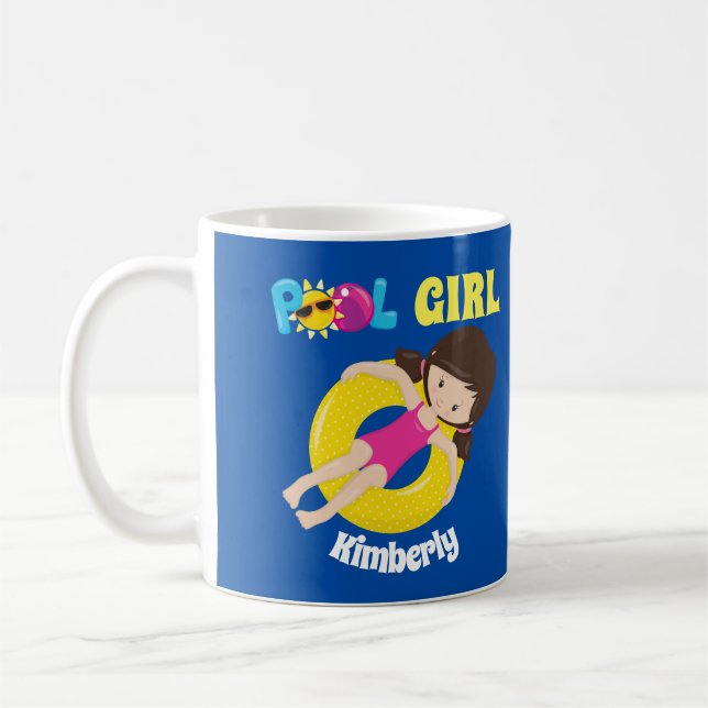 Cute Swimming Pool Girl Custom Swim Team Kids Coffee Mug (Left)