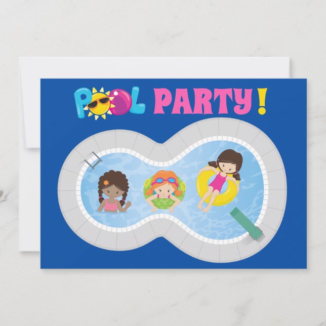 Cute Swimming Pool Girls Birthday Party Invitation (Front)