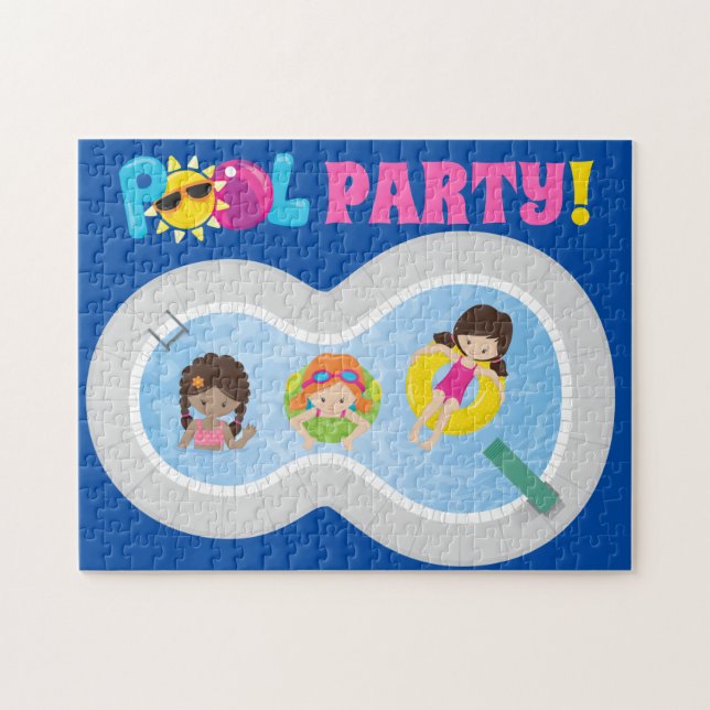 Cute Swimming Pool Party Girls Jigsaw Puzzle (Horizontal)