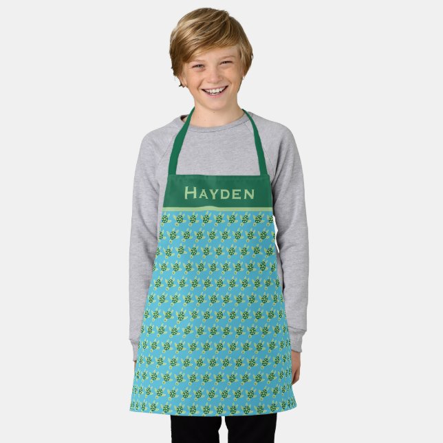 Cute Swimming Turtles Pattern Personalised Apron (Worn)