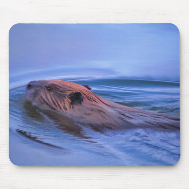 Cute Swimming Wild Beaver Wildlife Art Mouse Mat (Front)
