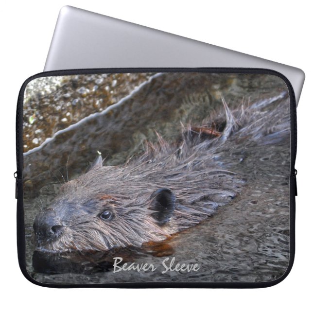 Cute Swimming Wild Beaver Wildlife Photo Laptop Sleeve (Front)