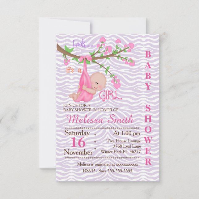 Cute Swinging Baby Girl Baby Shower Invite (Front)