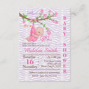 Cute Swinging Baby Girl Baby Shower Invite