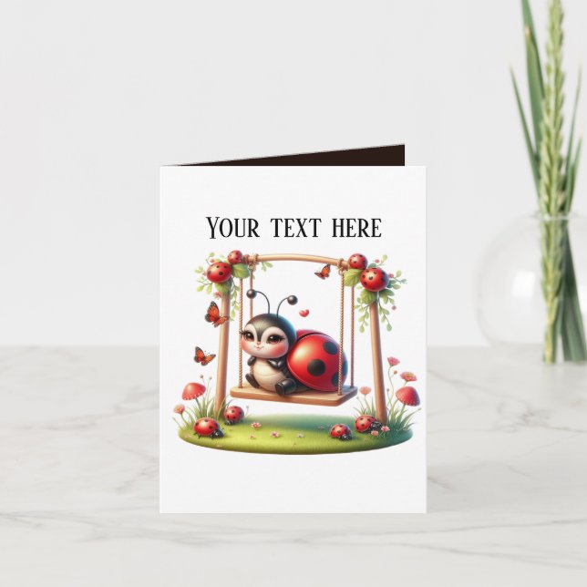 Cute swinging cart ladybug add message  card (Front)