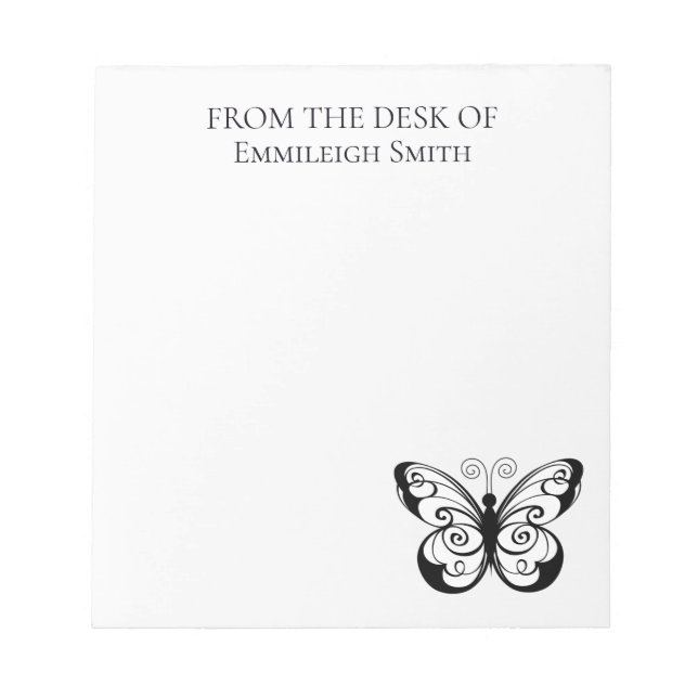 Cute Swirly Line Drawn Butterfly From the Desk of Notepad (Front)
