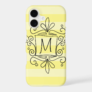 Cute swirly monogram iPhone case   yellow stripe
