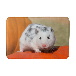 Cute Syrian Hamster White Black Spotted Funny Pet Bath Mat