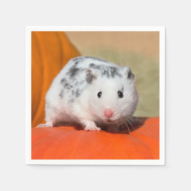 Cute Syrian Hamster White Black Spotted Funny Pet Napkin (Front)