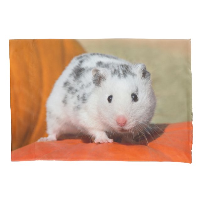 Cute Syrian Hamster White Black Spotted Funny Pet Pillowcase (Front)