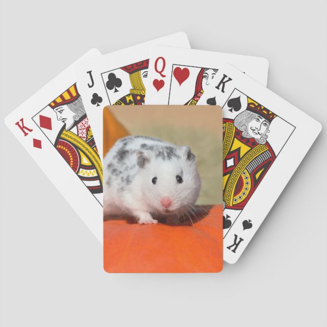 Cute Syrian Hamster White Black Spotted Funny Pet Playing Cards (Back)
