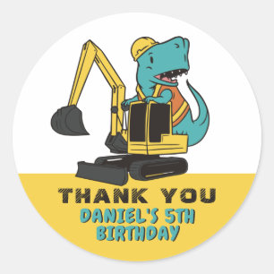Cute T-Rex And Excavator Kids Birthday Party Classic Round Sticker