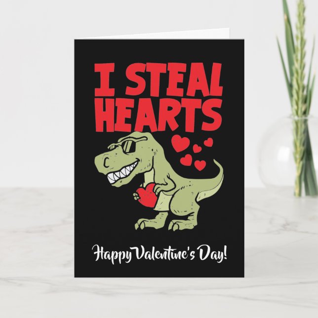 Cute T-Rex Dino Valentine's Day | I Steal Hearts Holiday Card (Front)