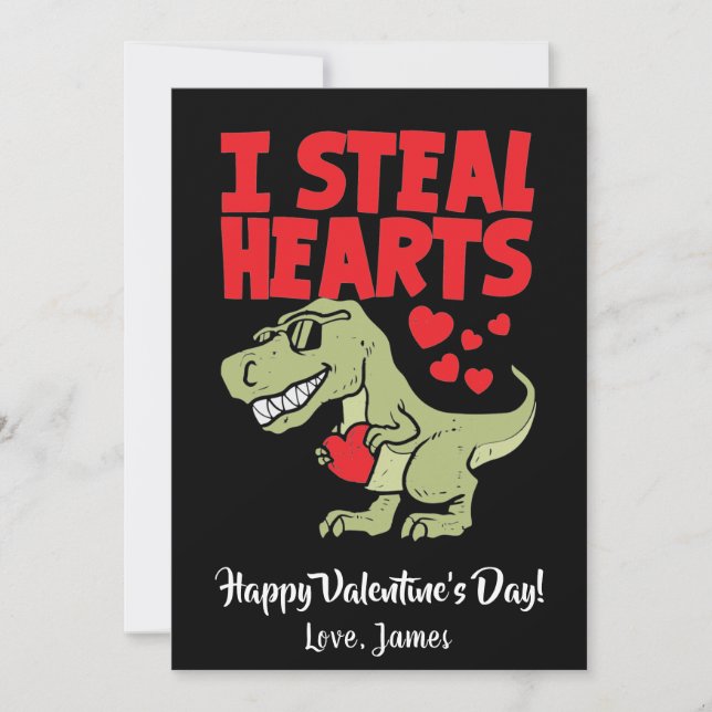 Cute T-Rex Dino Valentine's Day | I Steal Hearts Holiday Card (Front)